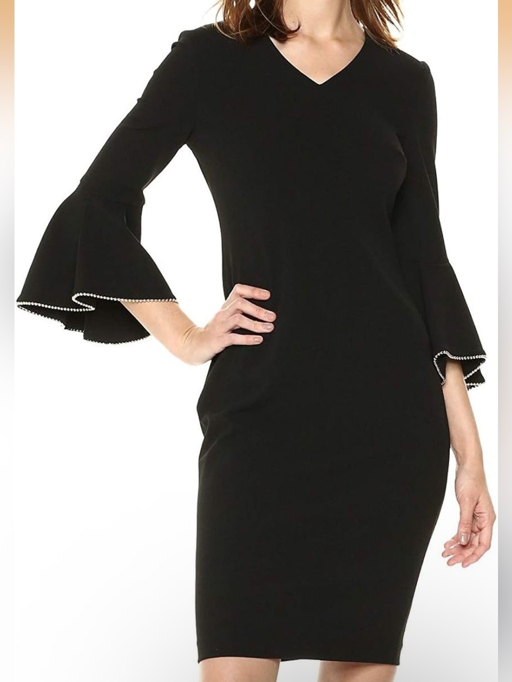 Calvin Klein black flare sleeve long smart career dress size 6